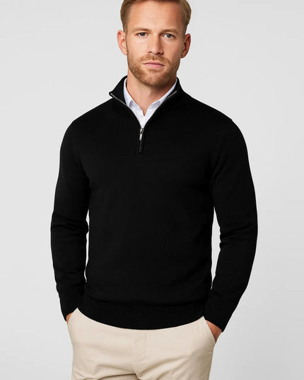Men's Half Zip Stand Collar Plain Knitted Jumper