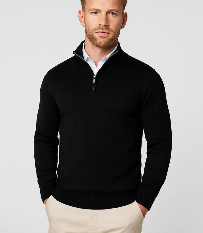 Men's Half Zip Stand Collar Plain Knitted Jumper