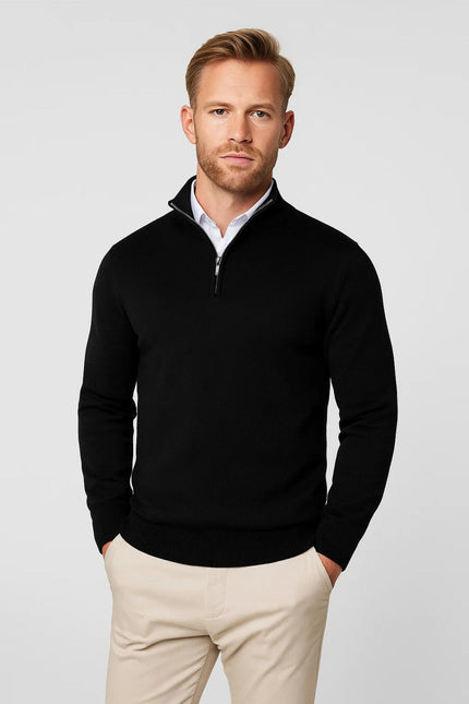 Men's Half Zip Stand Collar Plain Knitted Jumper