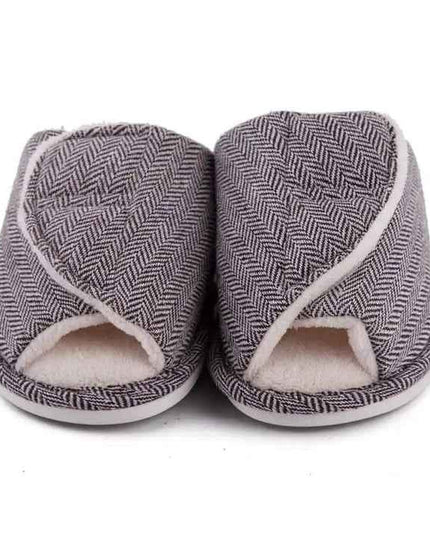 Men's Herringbone Open Toe Slippers with Plush Lining