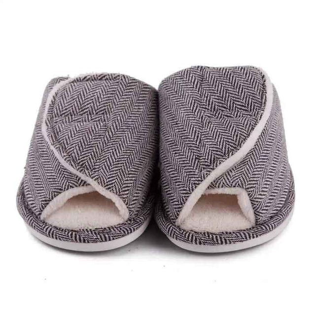 Men's Herringbone Open Toe Slippers with Plush Lining