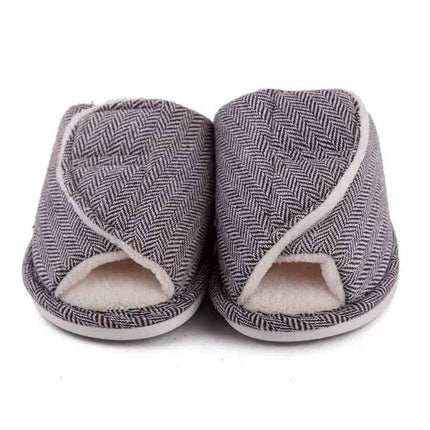 Men's Herringbone Open Toe Slippers with Plush Lining