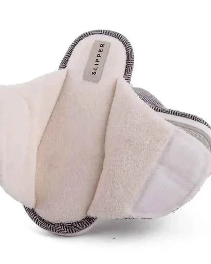 Men's Herringbone Open Toe Slippers with Plush Lining