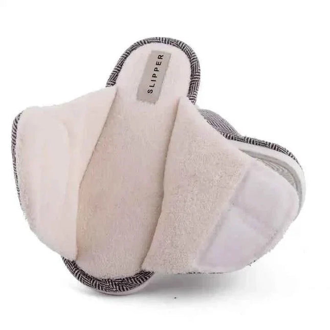 Men's Herringbone Open Toe Slippers with Plush Lining