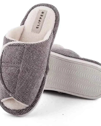 Men's Herringbone Open Toe Slippers with Plush Lining