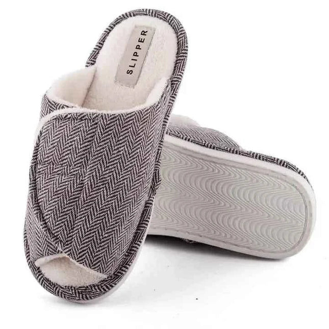 Men's Herringbone Open Toe Slippers with Plush Lining