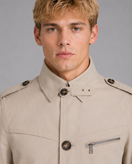 Men's Hip-Length Zip Chest Pocket Trench Coat