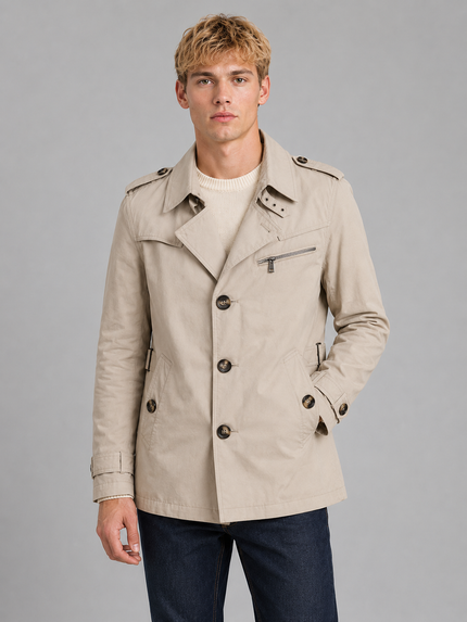 Men's Hip-Length Zip Chest Pocket Trench Coat