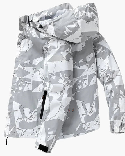 Men's Hooded Geometric Print Ski Jacket