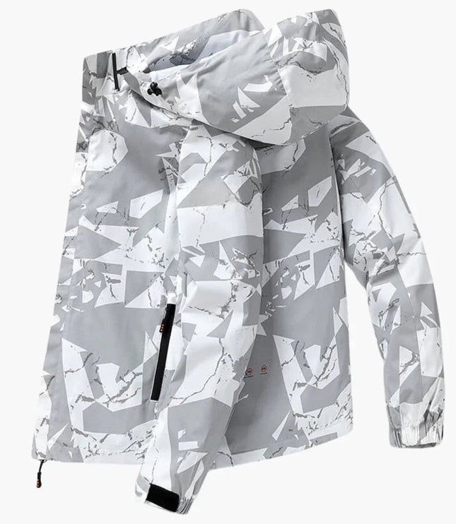 Men's Hooded Geometric Print Ski Jacket