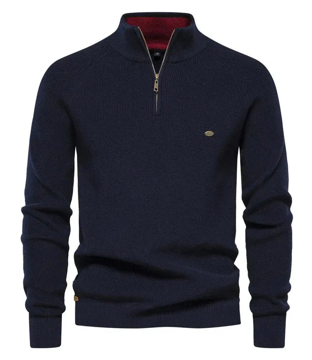 Men's Knitted Half Zip Jumper with Stand Collar