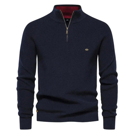 Men's Knitted Half Zip Jumper with Stand Collar