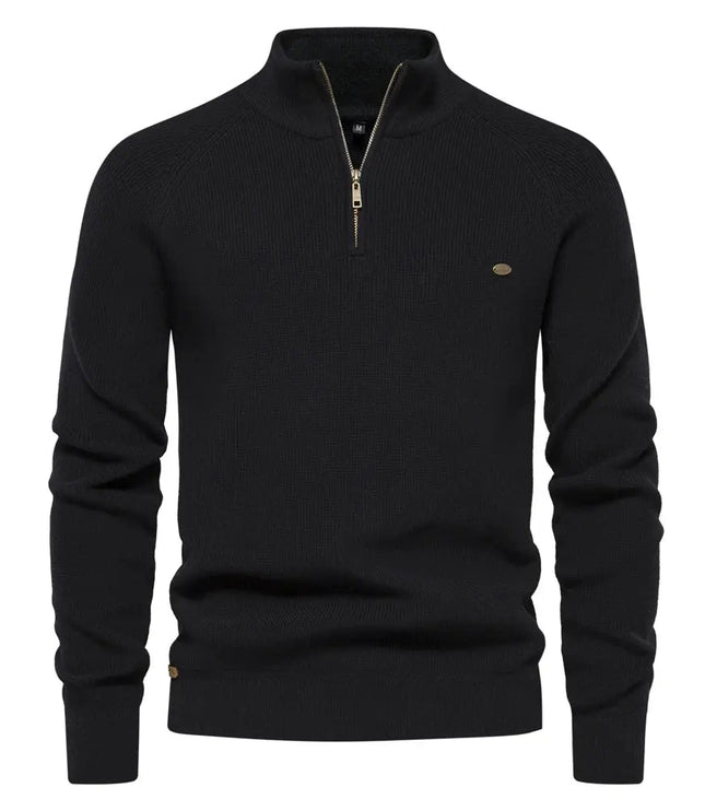 Men's Knitted Half Zip Jumper with Stand Collar
