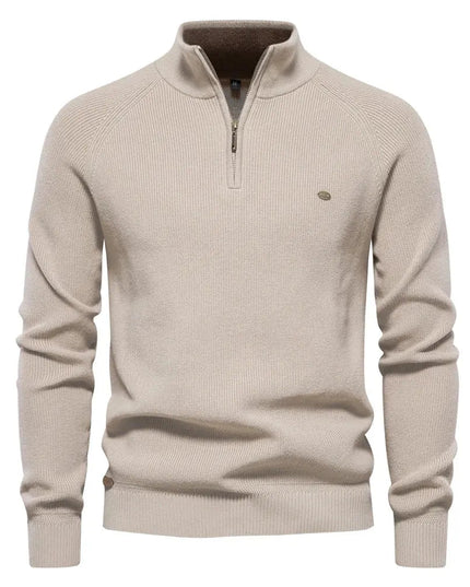 Men's Knitted Half Zip Jumper with Stand Collar