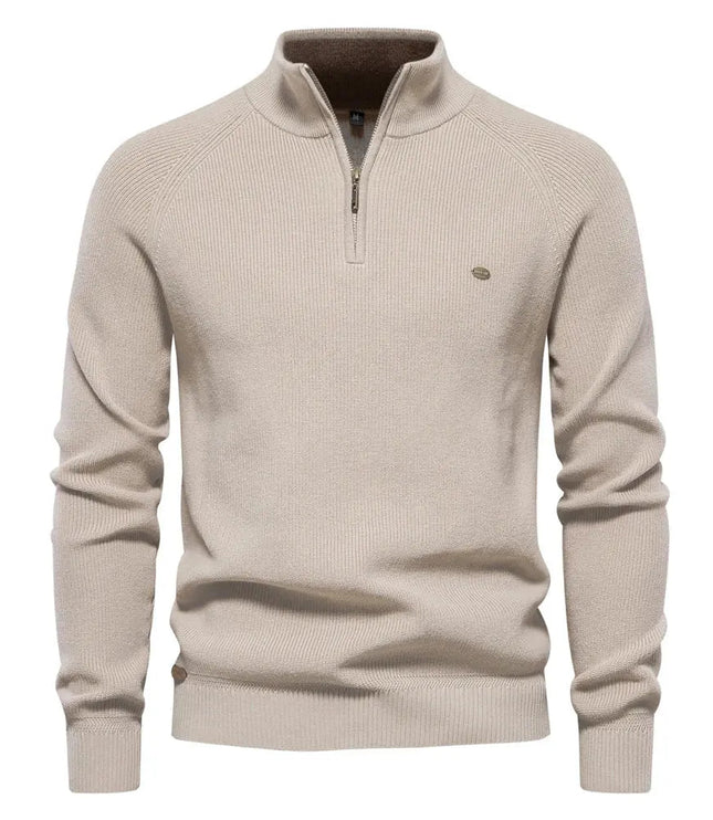 Men's Knitted Half Zip Jumper with Stand Collar