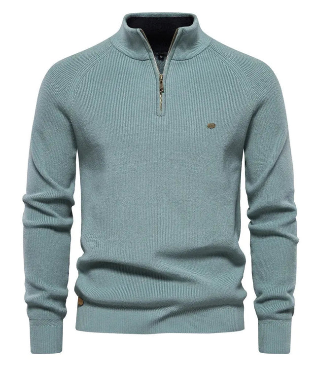 Men's Knitted Half Zip Jumper with Stand Collar