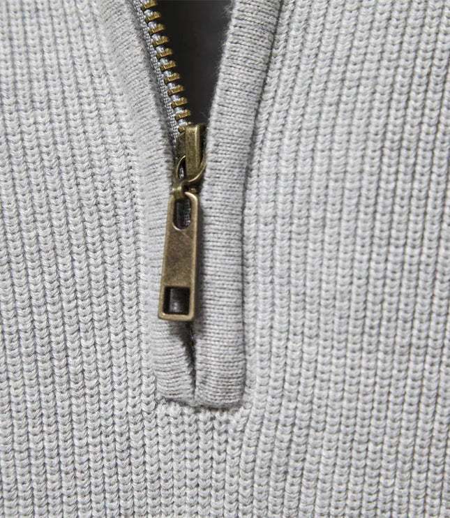 Men's Knitted Half Zip Jumper with Stand Collar