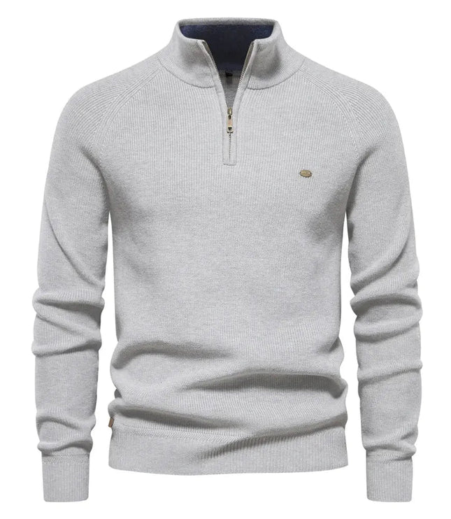 Men's Knitted Half Zip Jumper with Stand Collar