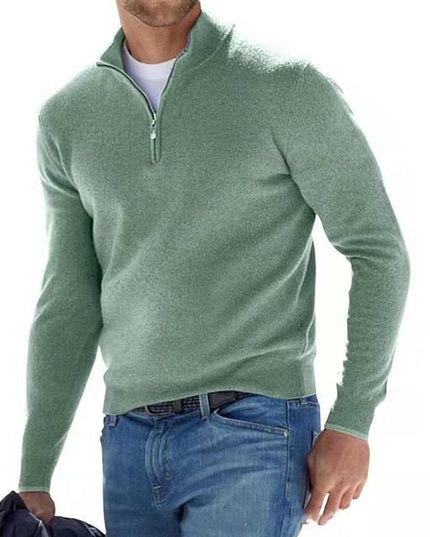 Men's Knitted Jumper with Half Zip and Stand Collar