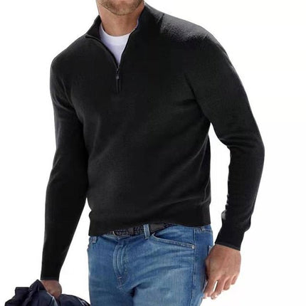 Men's Knitted Jumper with Half Zip and Stand Collar