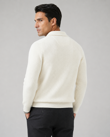 Men's Knitted Jumper with Waffle Texture and Quarter Zip