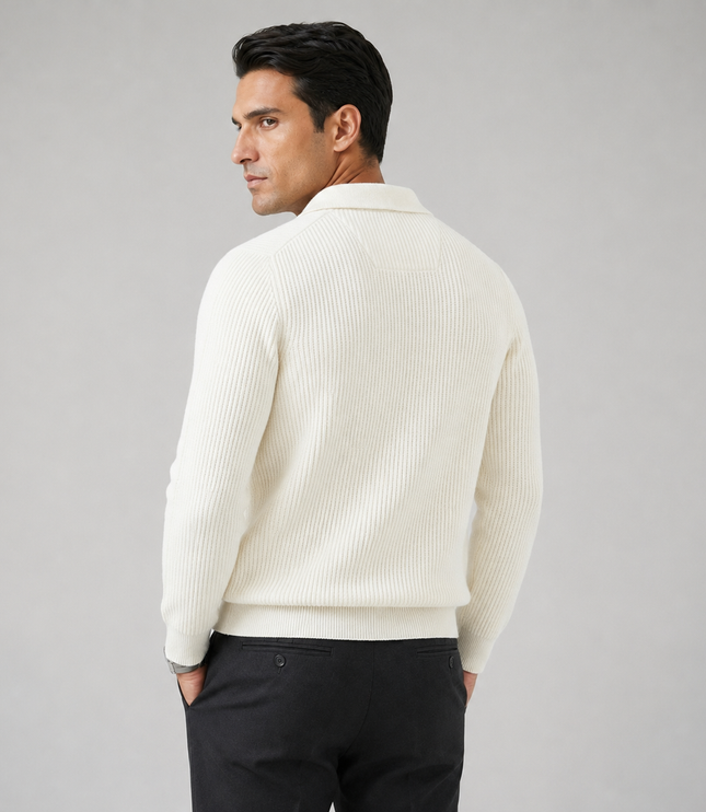 Men's Knitted Jumper with Waffle Texture and Quarter Zip