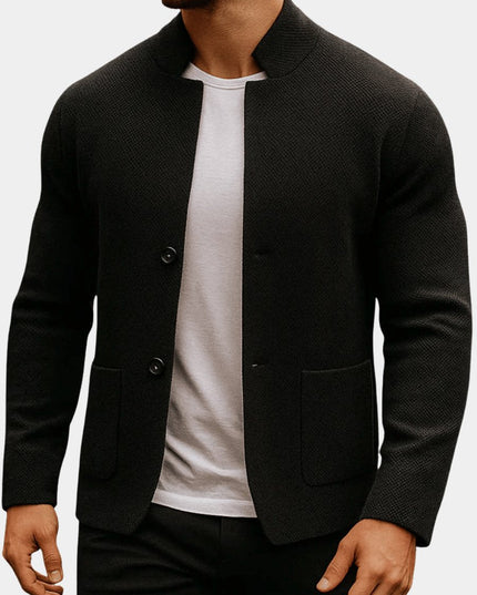 Men's Quilted Jacket Knit-Texture Mandarin-Collar Button-Front Blazer
