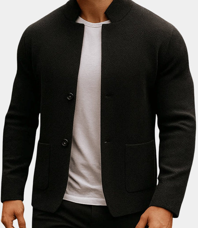 Men's Quilted Jacket Knit-Texture Mandarin-Collar Button-Front Blazer