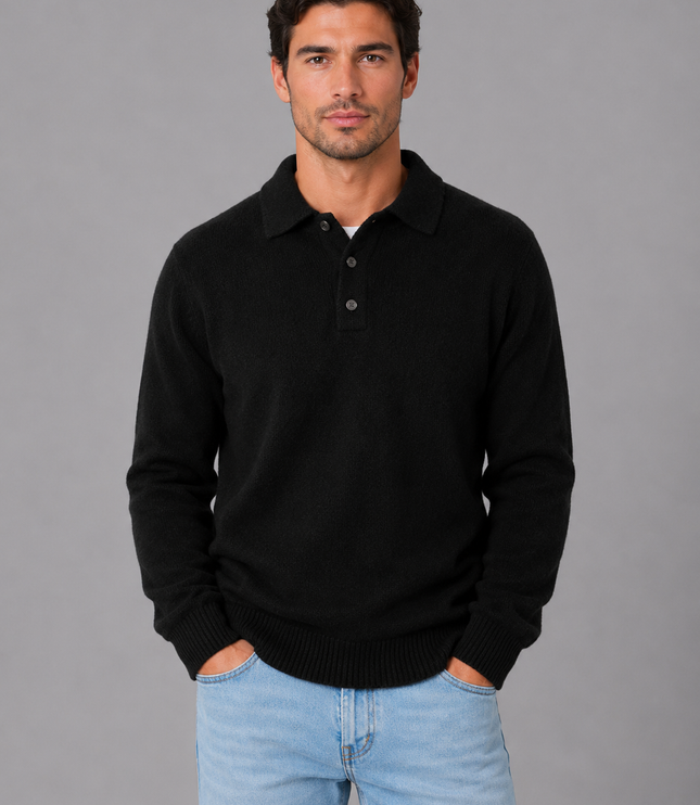 Men's Knitted Polo Jumper with Button Placket