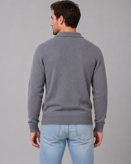 Men's Knitted Polo Jumper with Button Placket