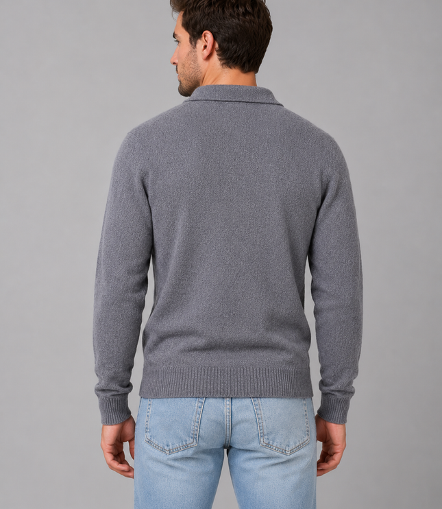Men's Knitted Polo Jumper with Button Placket