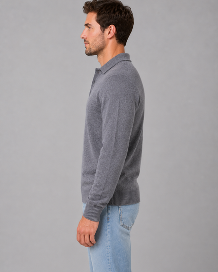 Men's Knitted Polo Jumper with Button Placket