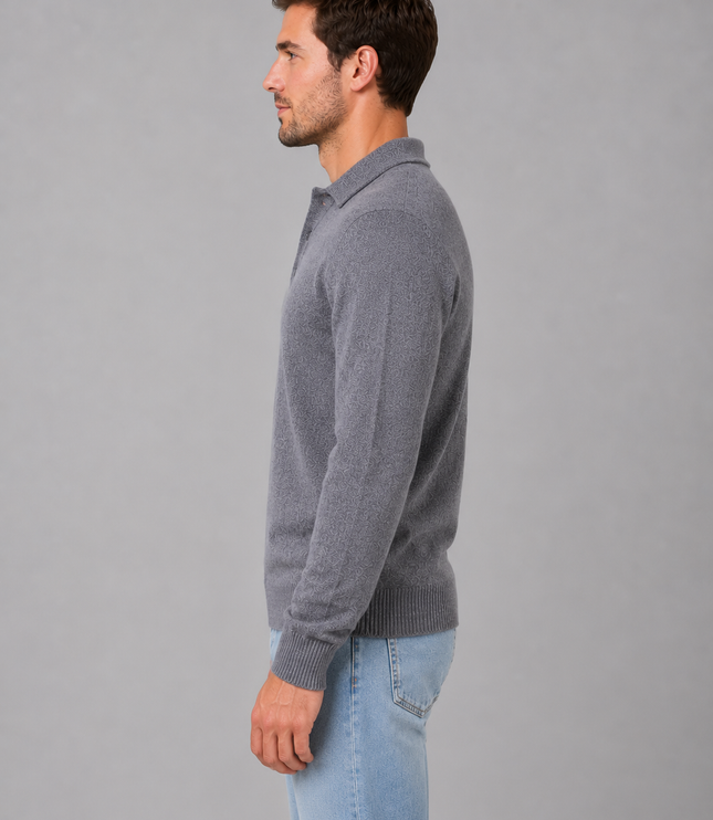 Men's Knitted Polo Jumper with Button Placket