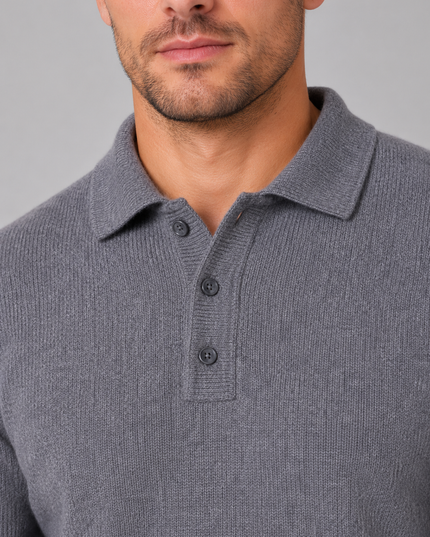Men's Knitted Polo Jumper with Button Placket