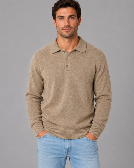 Men's Knitted Polo Jumper with Button Placket