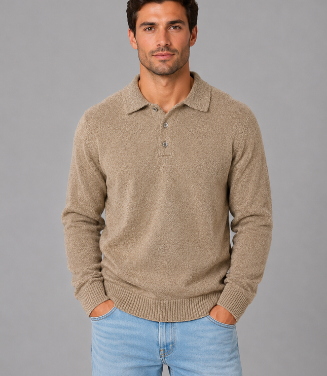 Men's Knitted Polo Jumper with Button Placket
