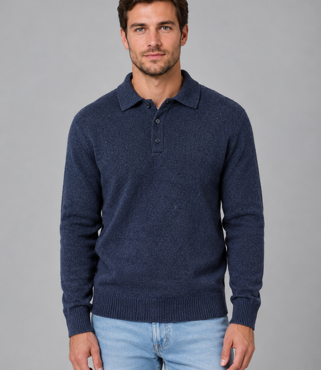 Men's Knitted Polo Jumper with Button Placket