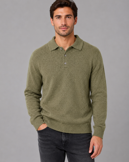 Men's Knitted Polo Jumper with Button Placket