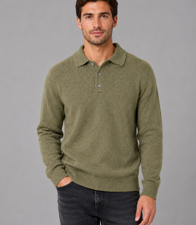 Men's Knitted Polo Jumper with Button Placket