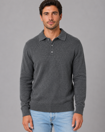 Men's Knitted Polo Jumper with Button Placket