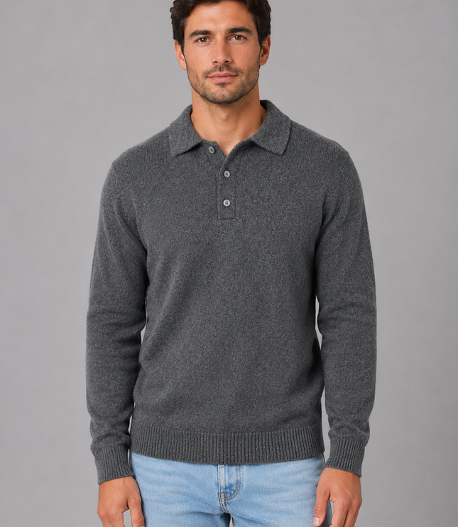 Men's Knitted Polo Jumper with Button Placket