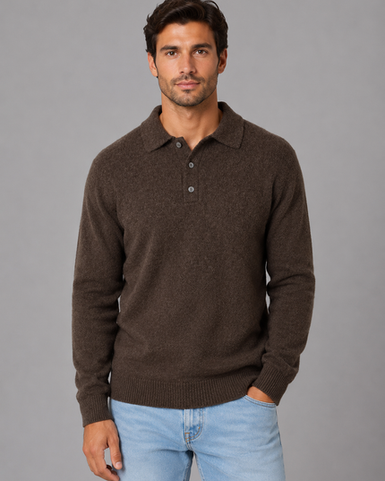 Men's Knitted Polo Jumper with Button Placket