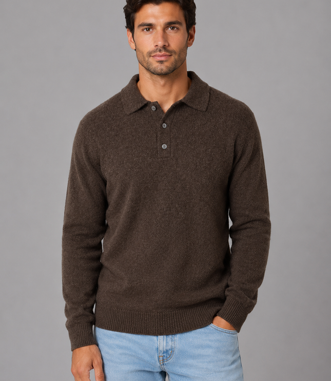 Men's Knitted Polo Jumper with Button Placket