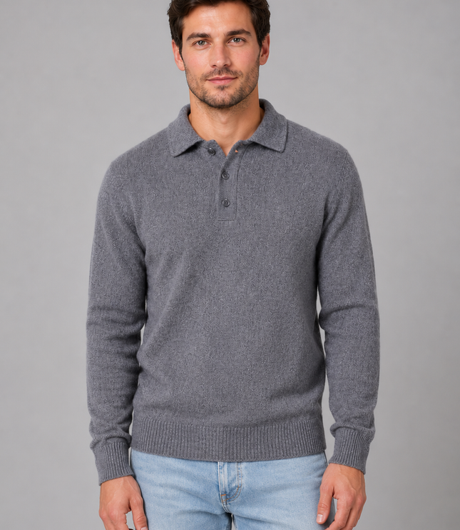 Men's Knitted Polo Jumper with Button Placket