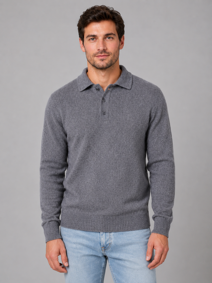 Men's Knitted Polo Jumper with Button Placket