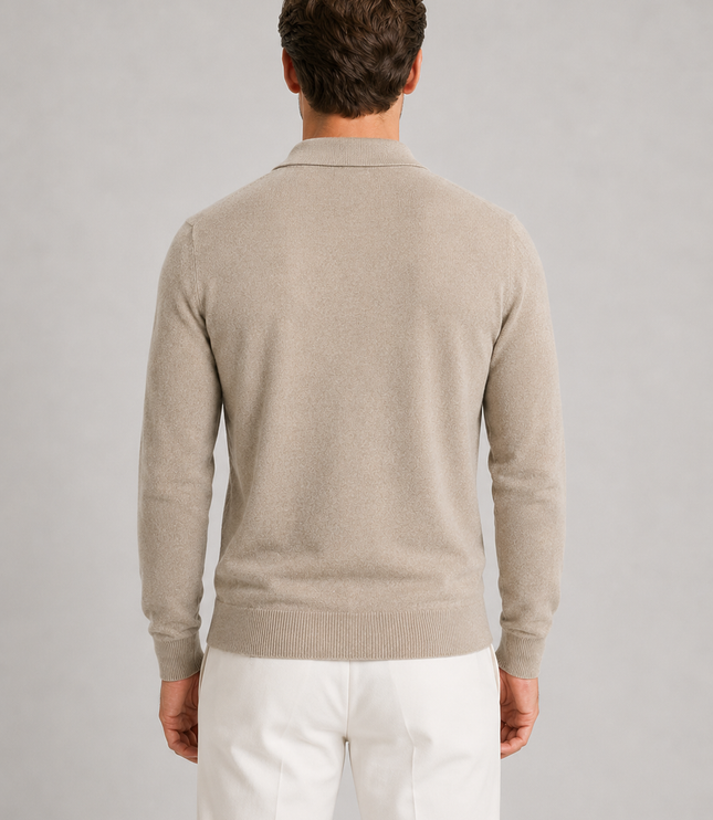 Men's Knitted Polo Jumper with Quarter Zip