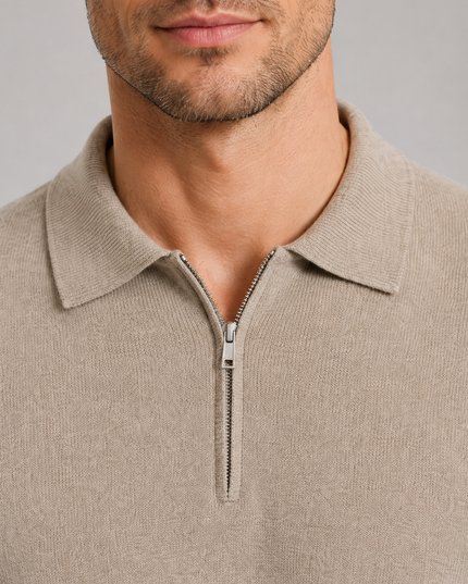 Men's Knitted Polo Jumper with Quarter Zip