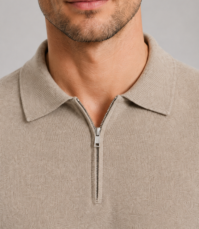 Men's Knitted Polo Jumper with Quarter Zip