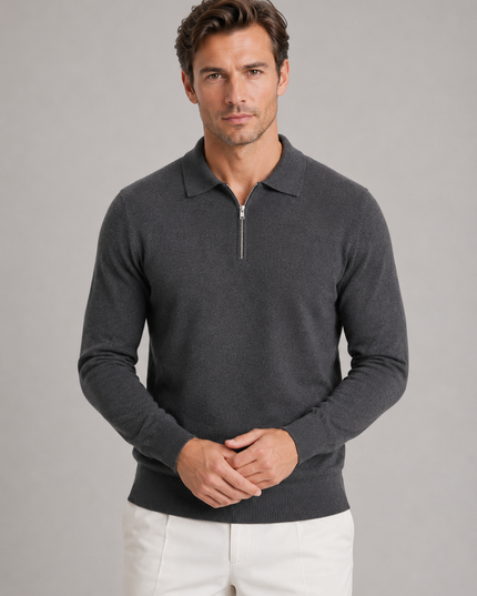 Men's Knitted Polo Jumper with Quarter Zip