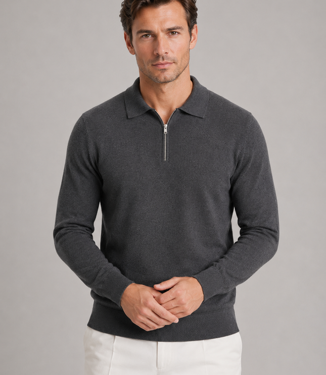 Men's Knitted Polo Jumper with Quarter Zip